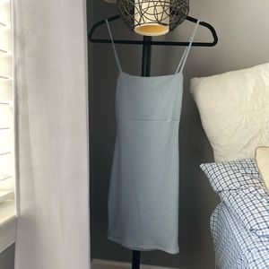 Backless blue and white checked mini dress